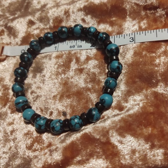 Faux Turquoise and Brown Agate Stretch Bracelet - Picture 2 of 2